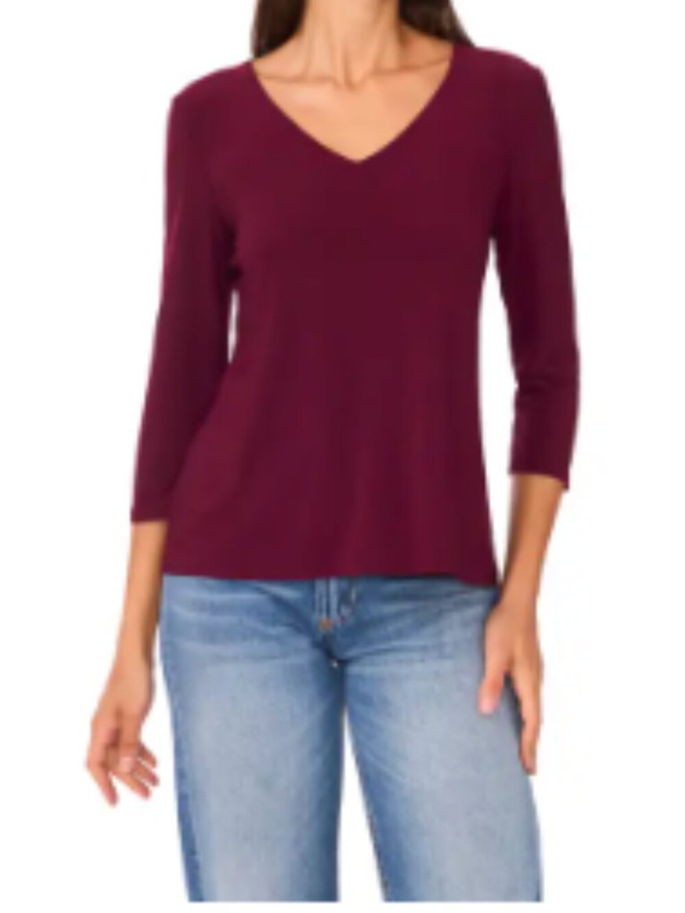 ❗️NWOT Vince Camuto V-Neck Stretch Jersey Top Mulberry 3/4 sleeve ❗️